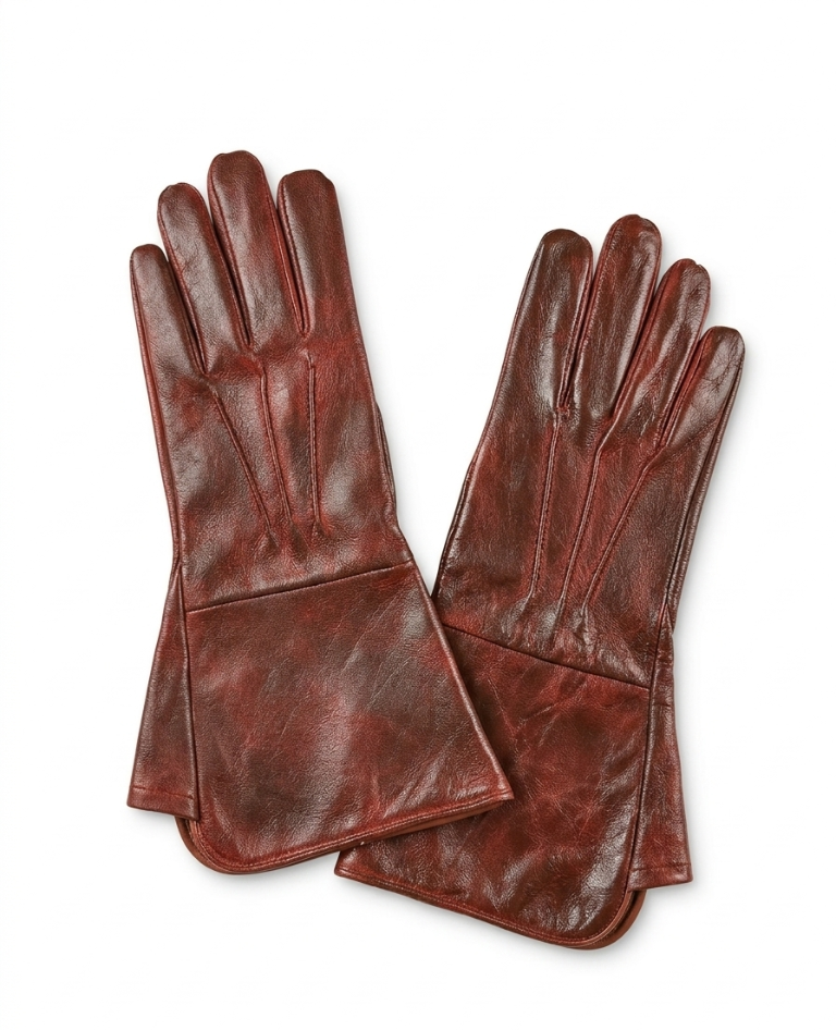Pair of brown leather gloves on a white background