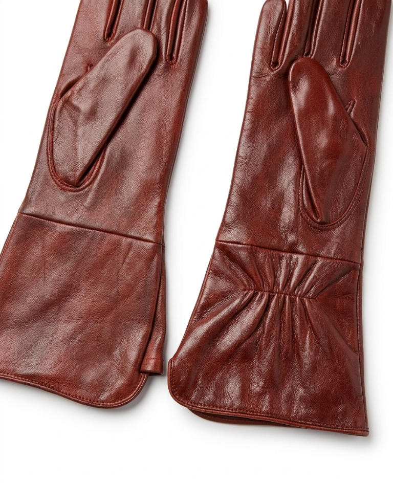 Pair of brown leather gloves on a white background