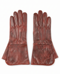 Pair of brown leather gloves on a white background