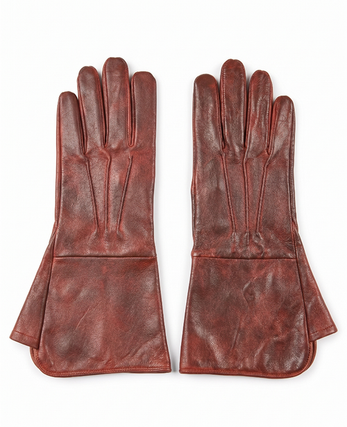 Pair of brown leather gloves on a white background