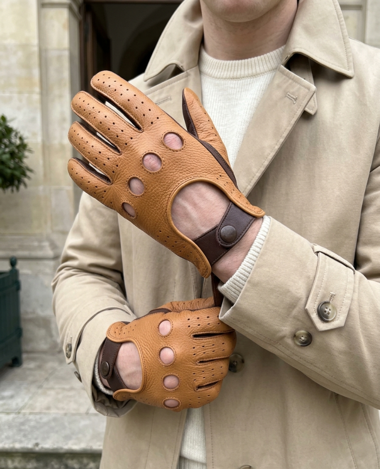 Premium Two-Tone Leather Driving Gloves