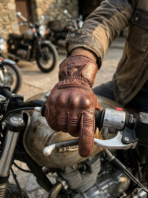 Premium Brown Leather Gloves | Rugged Vintage Motorcycle-Inspired Style